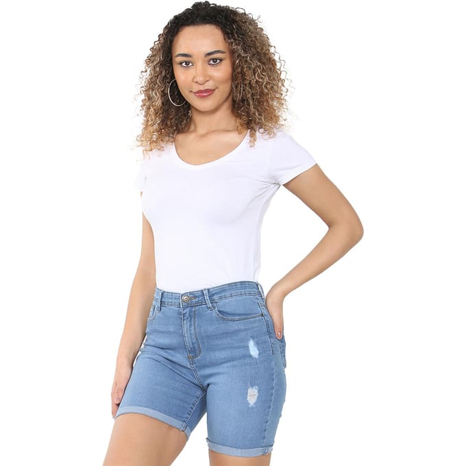 Enzo | Womens Ripped Denim Shorts - Lichtblauw