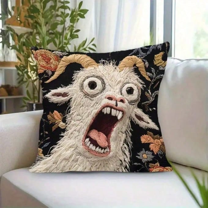 1 Grappige Schreeuwende Geit Kussensloop, 18x18 Inch Korte Pluche Kussensloop, Abstract Modern Dierendruk Met Ritsluiting veelkleurig