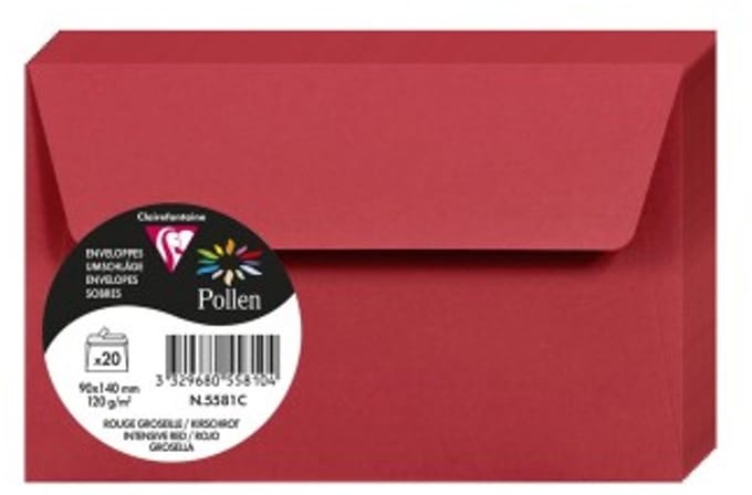 Stuifmeel van Clairefontaine enveloppe 90x140 mm, kersenrood