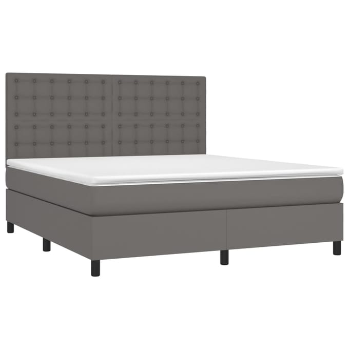 vidaXL - Boxspring - met - matras - en - LED - kunstleer - grijs - 160x200 - cm