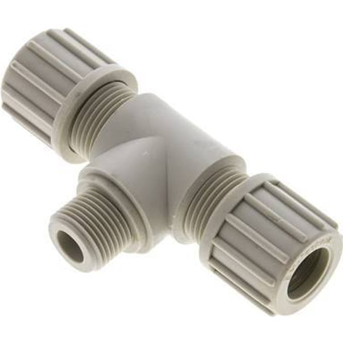 14x12mm & G3/8'' PVDF T-stuk Knelfitting Buitendraad 10bar