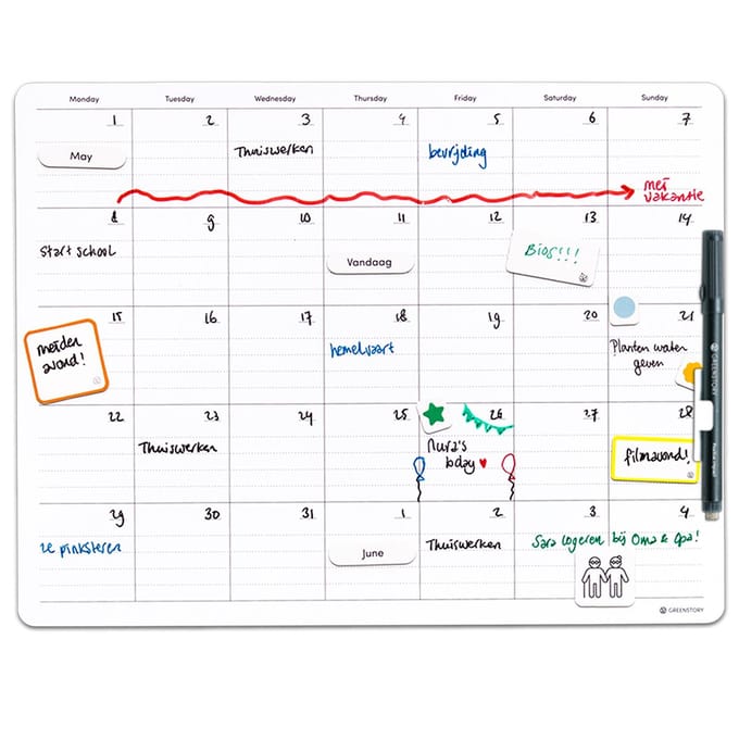 GreenStory - Maand Planner - Zelfklevend - Wit - S - met Sticky Pen