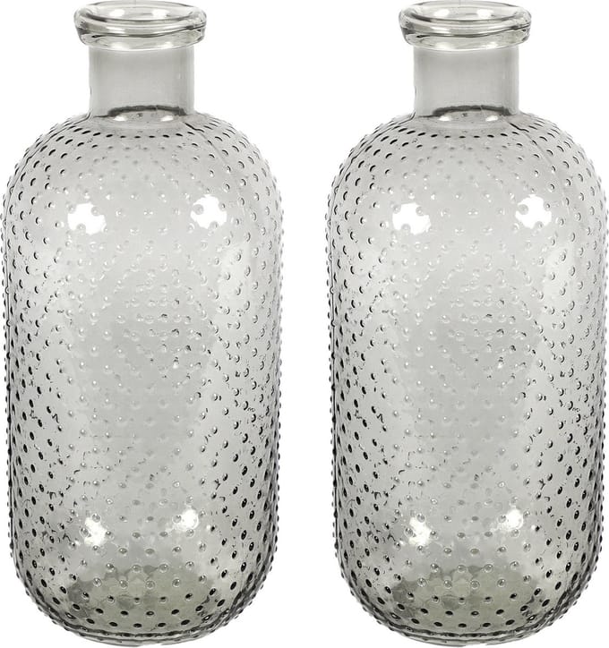 Countryfield Bloemenvaas Cactus Dots - 2x - grijs transparant - glas - D15 x H35 cm