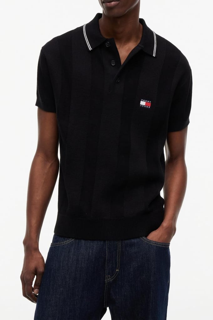 Tommy Hilfiger Regular Ss Badge Knit Black Größe: M | Poloshirts Outlet | Herren | Schwarz