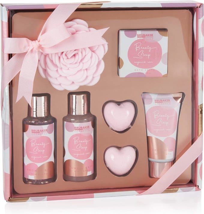 Bad- en Doucheset Beauty Sleep met Rozengeur - 7-Delige Geschenkset voor Ontspanning