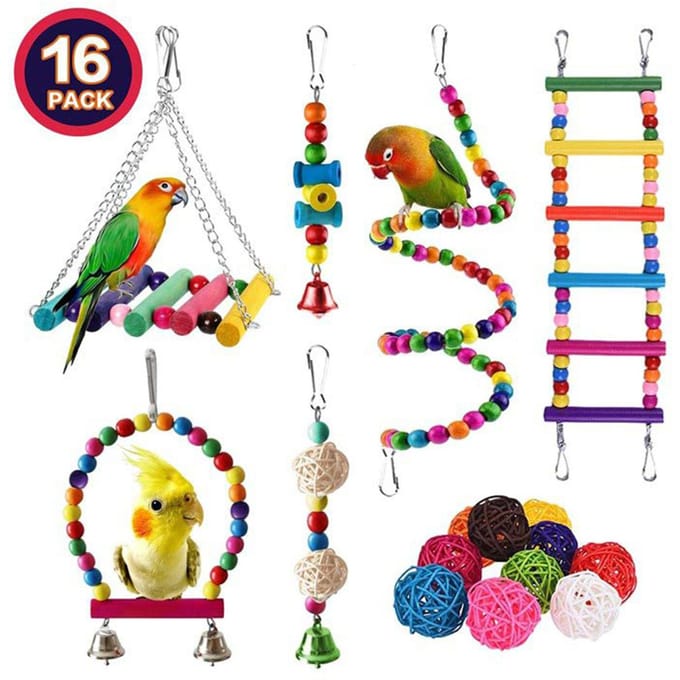 16-pack speelgoedset voor papegaaien Verscheidenheid aan speelgoed voor vogelkooi-accessoires Veilig en duurzaam vogelspeelgoed 16 blue