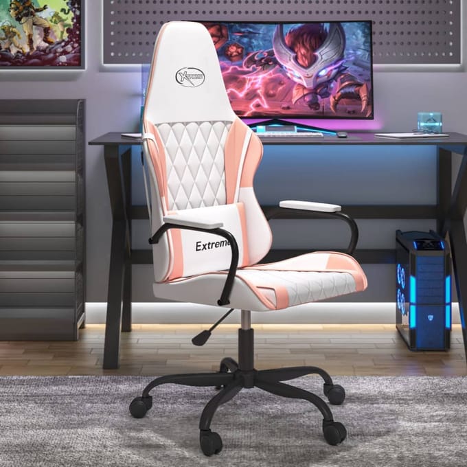 vidaXL - Gamestoel - kunstleer - wit - en - roze