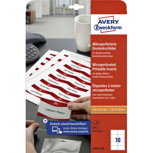 Badgekaart Avery L4727-20 54x90mm microperforatie 20 vel