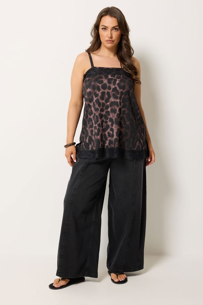 Yours Bruine Top Met Luipaardprint En Kanten Afwerking Size 40