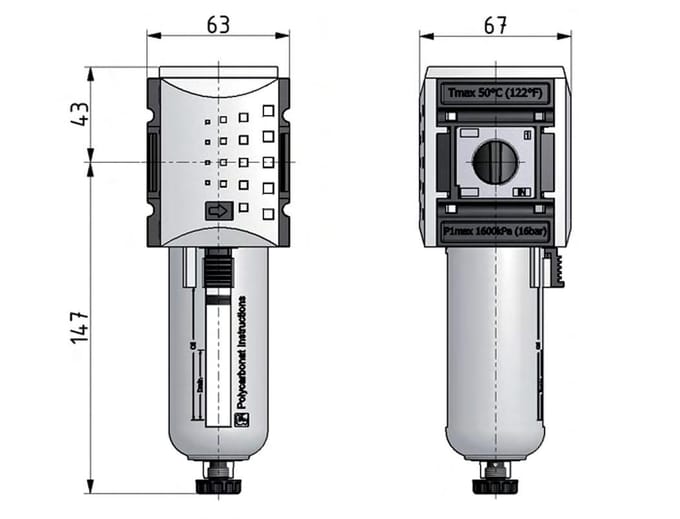 Filter 5microns G1/2'' 3500l/min Auto Polycarbonaat Futura 2