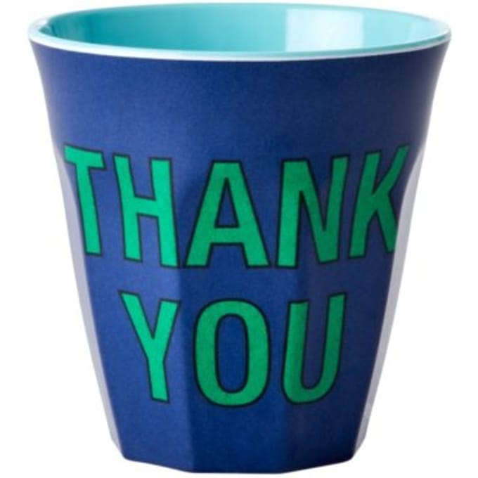 Rice melamine beker medium ‘thank you’ donkerb