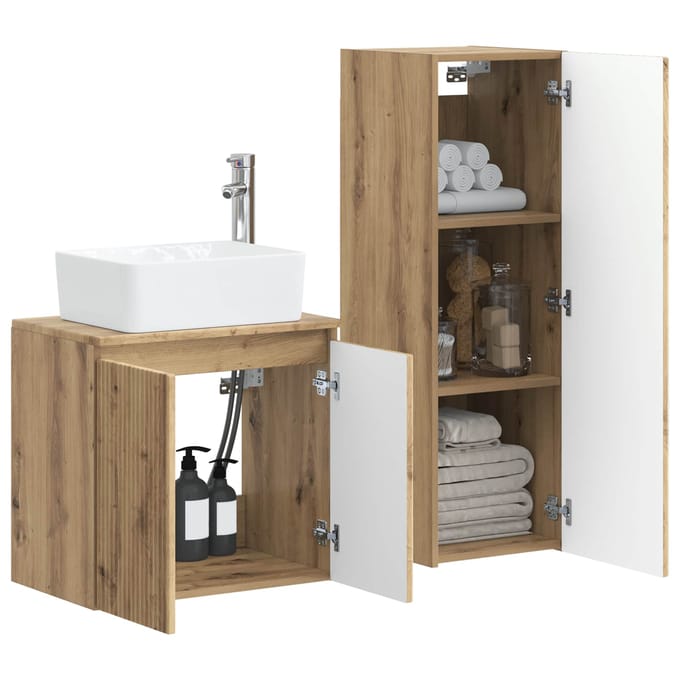 vidaXL - Badkamerkast - set - 2 - st - Artisanaal - eiken - 33 - x - 34,5 - x - 100 - cm