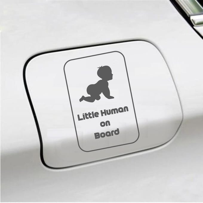 Bumpersticker - Little Human On Board - 15 X 10 - Antraciet