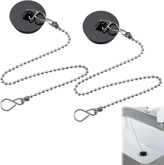 2x Universele DoucheputstopUniversele Doucheputstop Rubber met 40cm Ketting voor Bad en Zink