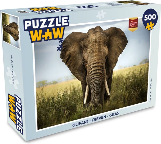 Puzzel Olifant - Dieren - Gras - Legpuzzel - Puzzel 500 stukjes