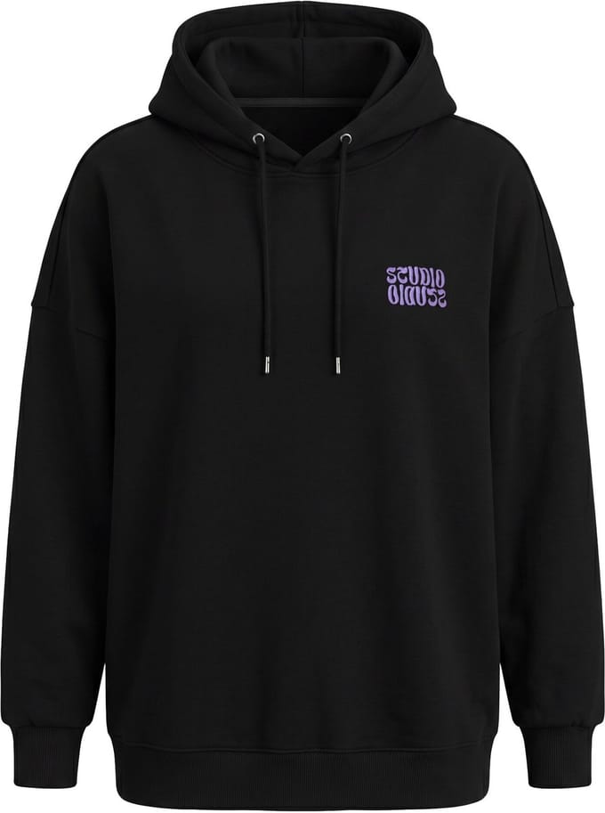 Studio Untold - Dames - Sweatshirt oversize shape borduursel capuchon - Zwart - Maat 58+