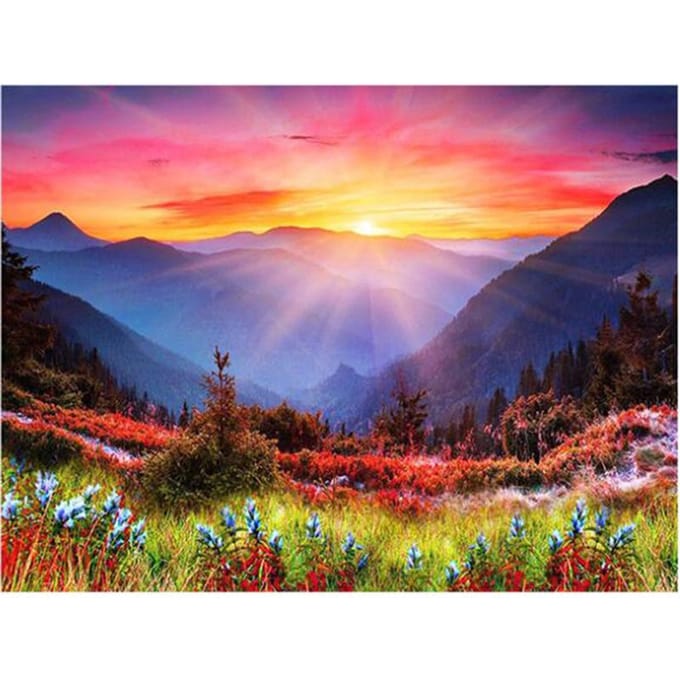 Peintures de diamants, mosaïque de montagne, perceuse complète, broderie de diamant, point de croix 20X30CM pink