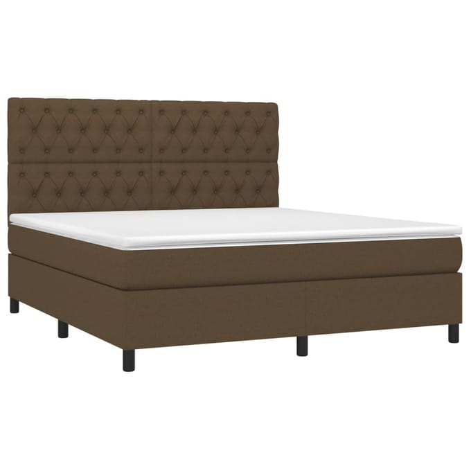 vidaXL - Boxspring - met - matras - en - LED - stof - donkerbruin - 160x200 - cm