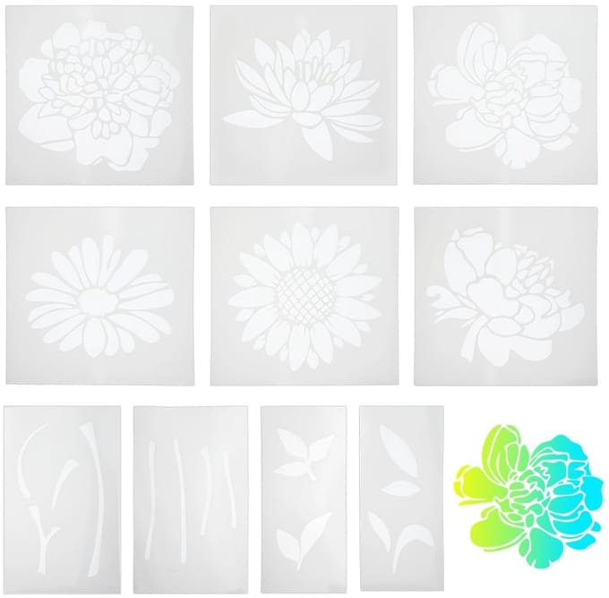 Dailygoods - Set van 10 Bloemenmal Sjablonen voor Creatief Schilderen