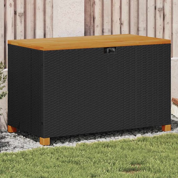 vidaXL - Tuinbox - 110x55x63 - cm - poly - rattan - en - acaciahout - zwart