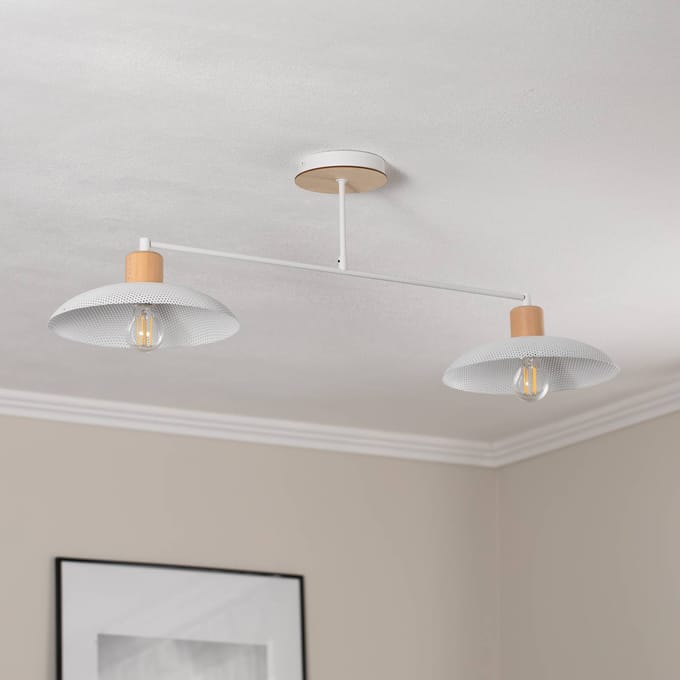 EMIBIG LIGHTING Plafondlamp Kobe, 2-lamps, staal, hout, wit