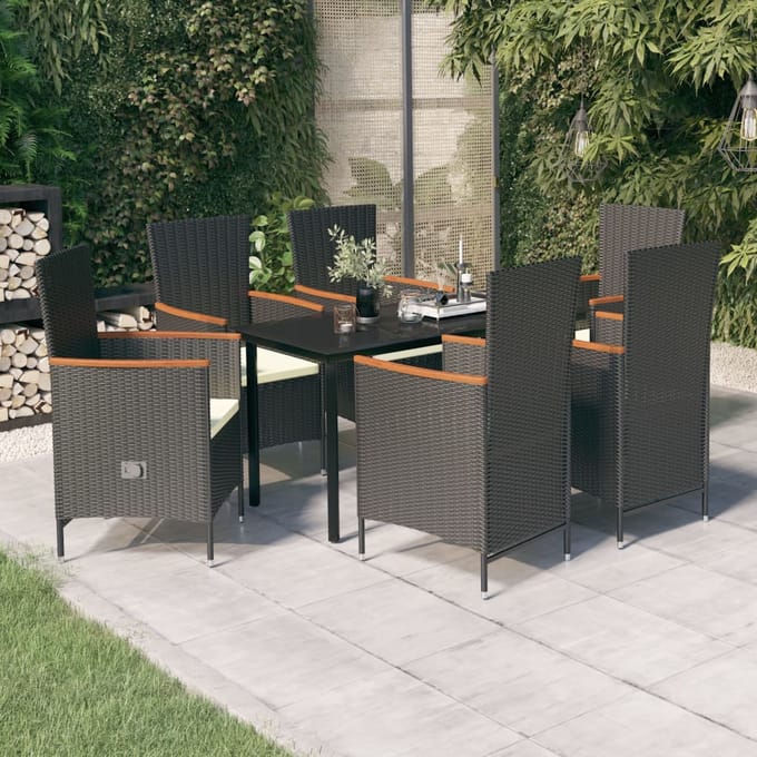 vidaXL - 7-delige - Tuinset - met - kussens - zwart
