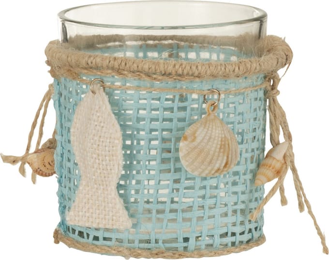 J-Line kaarshouder Zee - glas - blauw/wit - 2 stuks