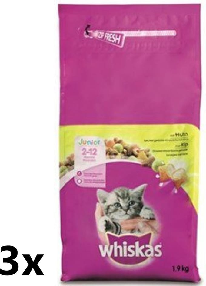 Whiskas - Katten Droogvoer - Junior - Kip - 3x1,9kg
