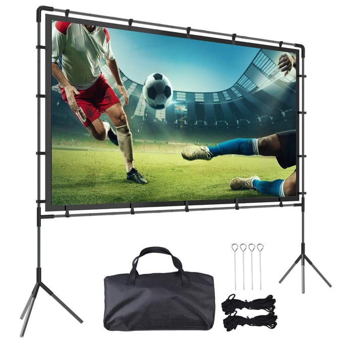 120-Inch 16:9 Buitenscherm met Standaard, 160 graden Kijkhoek, Inclusief Grondpennen &