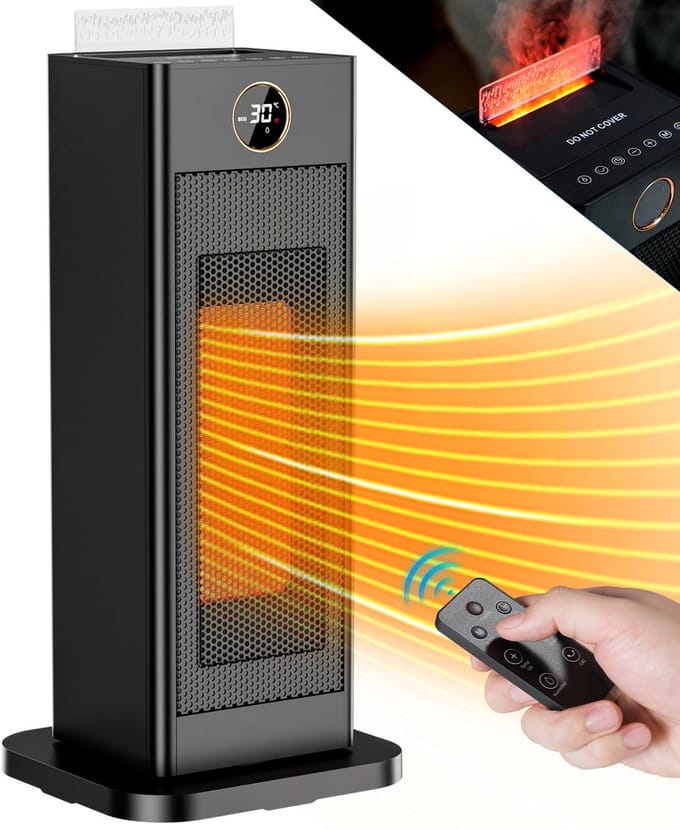 Azomor® Compacte en stille ventilatorkachel met luchtbevochtiger en thermostaat
