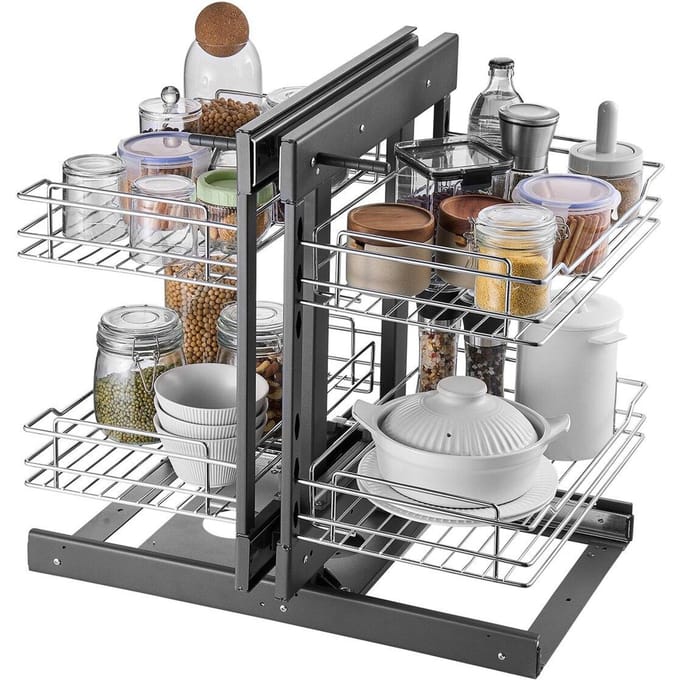 2-laags Blinde Hoek Uittrekbare Organizer Chroom Keukenkast Mand