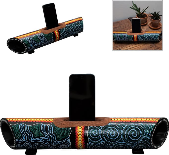 Bamboe Smartphonehouder – Natuurlijke Versterker, Aboriginal Style
