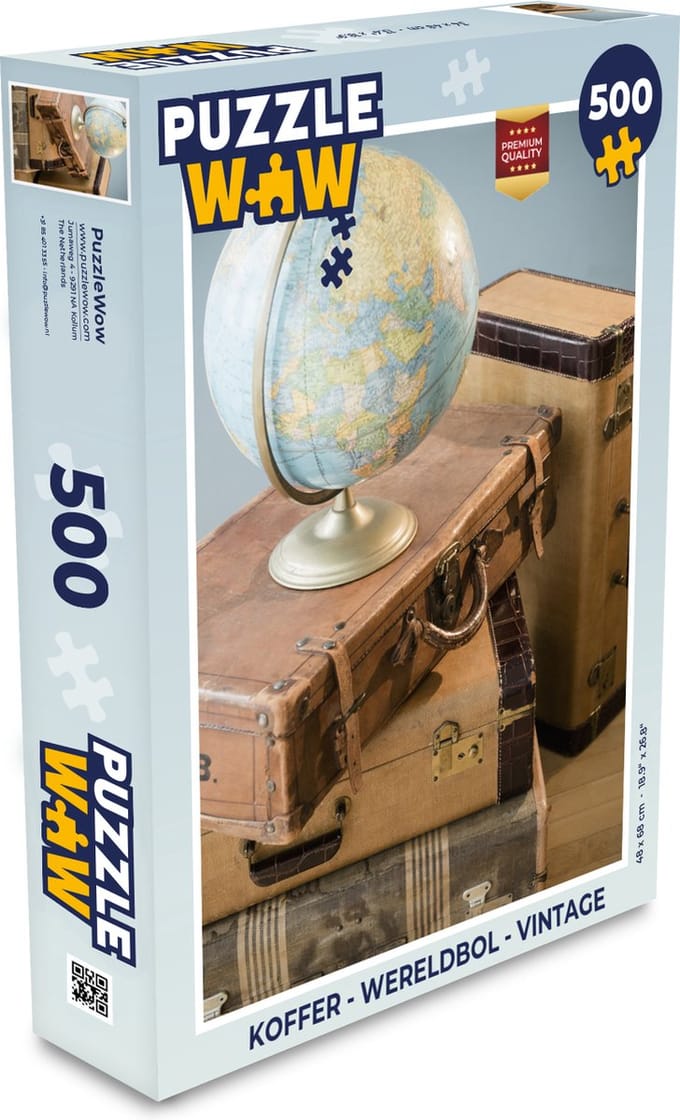 Puzzel Koffer - Wereldbol - Vintage - Legpuzzel - Puzzel 500 stukjes