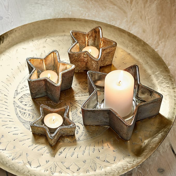 LOBERON Windlicht set van 4 Thervel antiekgoudkleurig/grijs