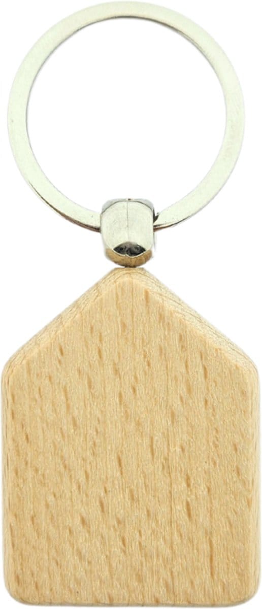 CombiCraft Blanco houten sleutelhanger huis 45x35mm - verpakking 50 stuks