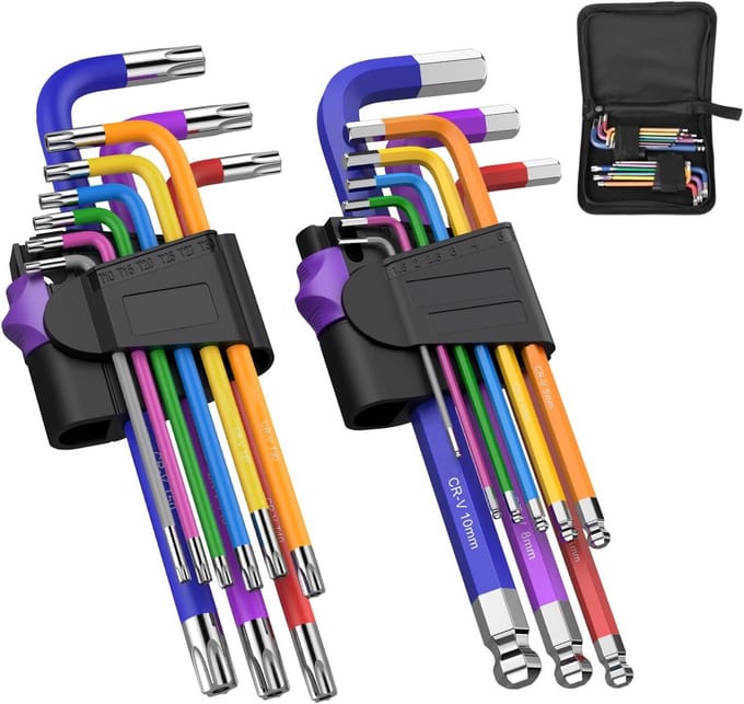 Inbussleutel Set Lang met Kogelkop en Torx Sterbits - 18 Delig - Fiets Reparatie & Montage