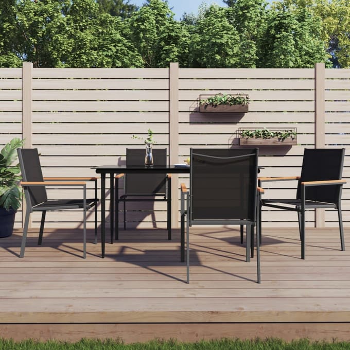 vidaXL - 5-delige - Tuinset - textileen - en - staal - zwart