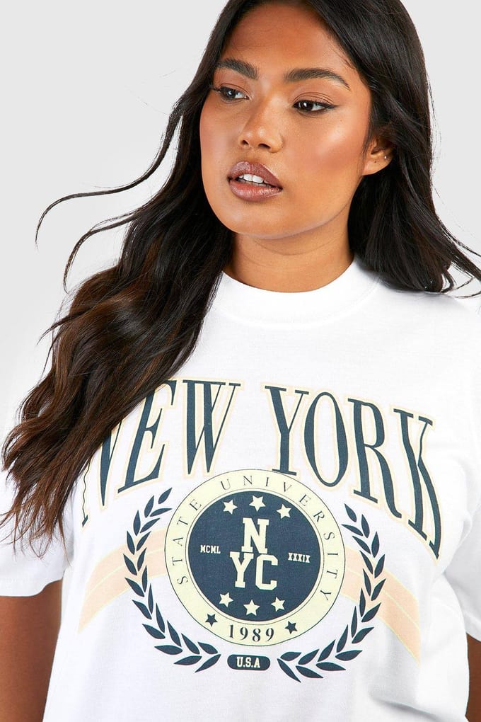 boohoo Dames Plus New York T-shirt met opdruk | Wit | Maat: 52