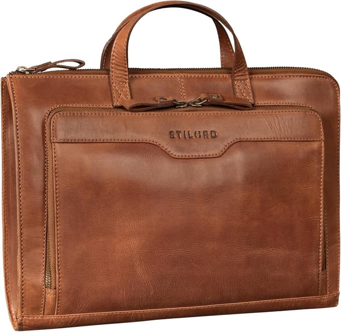 Grote Vintage Leren Laptoptas 13,3 Inch Documentenmap voor Werk en Studie