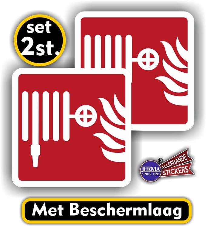Jerma - Brandslang haspel hier aanwezig - Sticker set - 2 st - 14x14cm - Weerbestendig - Zelfklevend