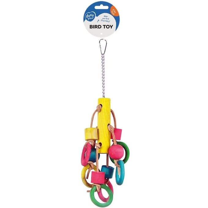 Duvoplus - Speelgoed Voor Dieren - Vogel - Kleurrijke Houten Ringen & Blokken 33cm - 1st
