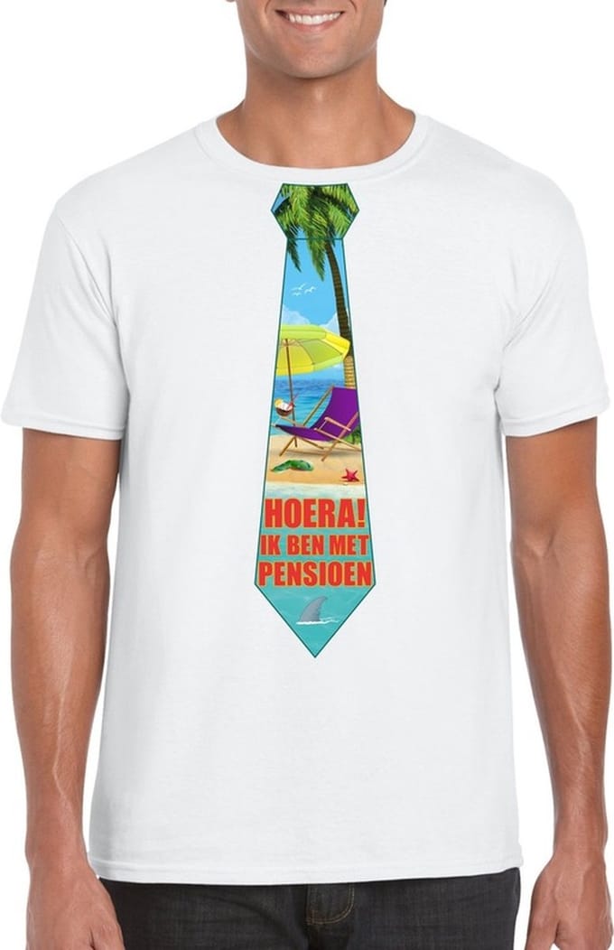 Pensioen t-shirt met stropdas heren wit S