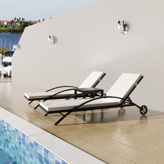 vidaXL - Ligbedden - met - tafel - poly - rattan - zwart