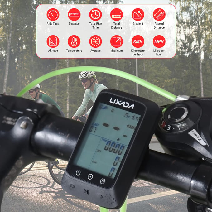 Fietscomputer GPS Draadloos Waterdicht ANT+ Sensor en BT 2.3in Hoogtegradiënt Hartslag zwart