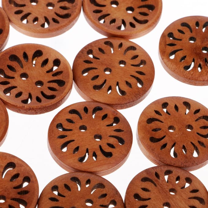 20 stuks handgemaakte holle patroon 2 gaten houten knoppen voor het naaien van veel 23mm bruin