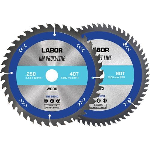 Labor HM cirkelzaagblad hout 250x30x2,8mm - 40,60T (2 Stuks)