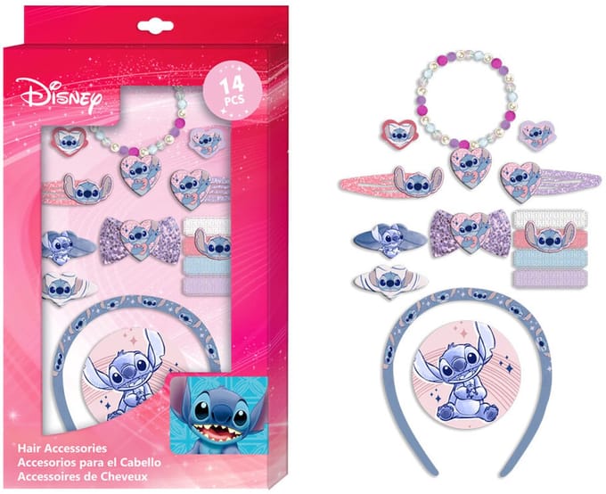Disney Stitch Haaraccessoires Set – 14-delig - Met elastiekjes, clipjes en haarband