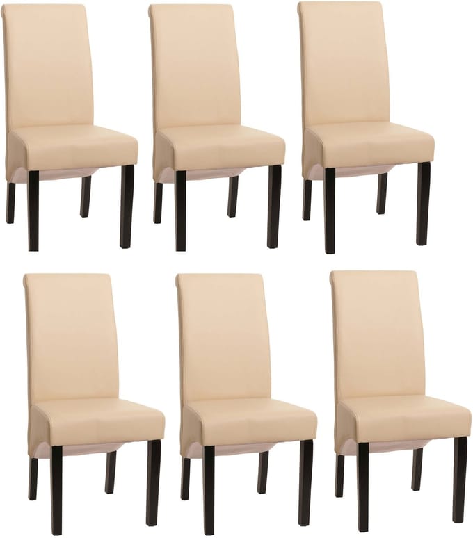 Set van 6 eetkamerstoelen Keukenstoel Stoel M37 ~ Leer, crème, donkere poten