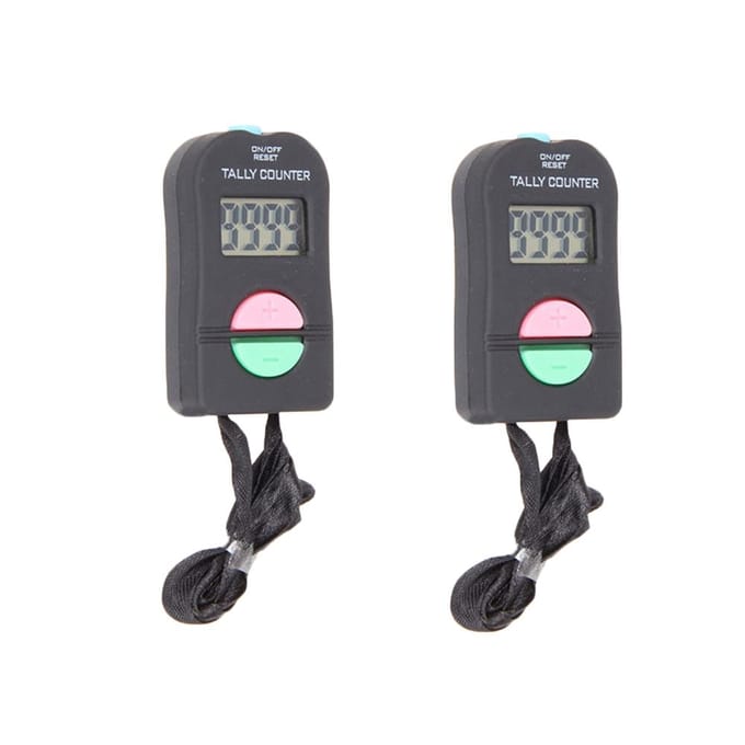 2 stuks 4-cijferige digitale handmatige elektronische kliktellers met nummerknop gray