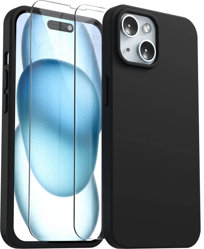 Hoesje geschikt voor Apple iPhone 15 Zwart - 2x screenprotector - beschermglas screen protector- Anti Shock case